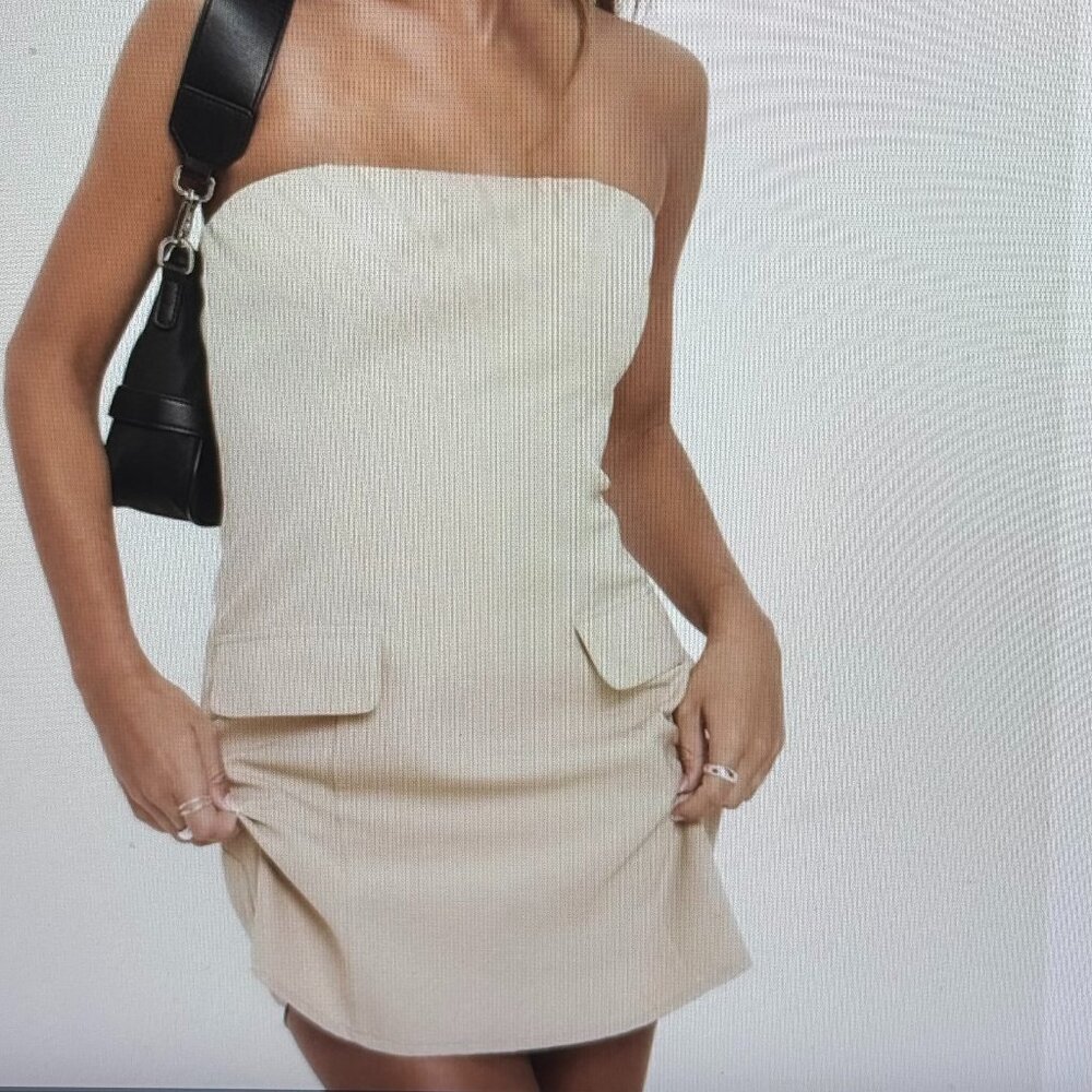 NWT Princess Polly Langdon Strapless Mini Dress sz 2 Beige Summer Lined